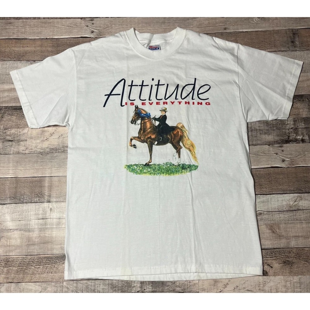 Attitude Is Everything Shirt Large White Vintage Wealth Horseback Rider Polly